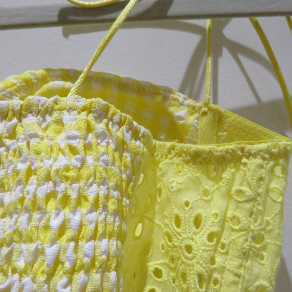 URBAN OUTFITTERS Sweet On You Gingham Eyelet Lace Bustier Top Yellow Cottage NWT - Picture 8 of 10